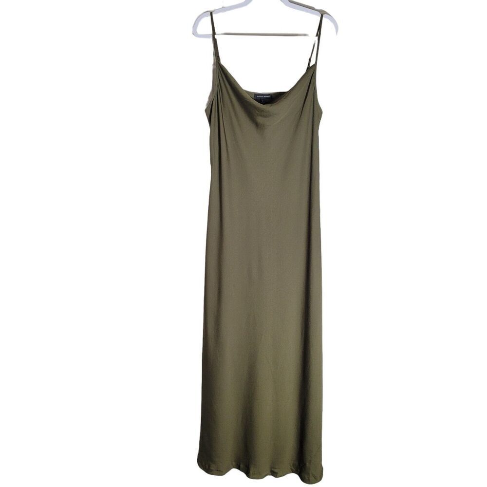 Banana Republic Maxi Length Slip Dress Women's Size 14 Lined Olive Green